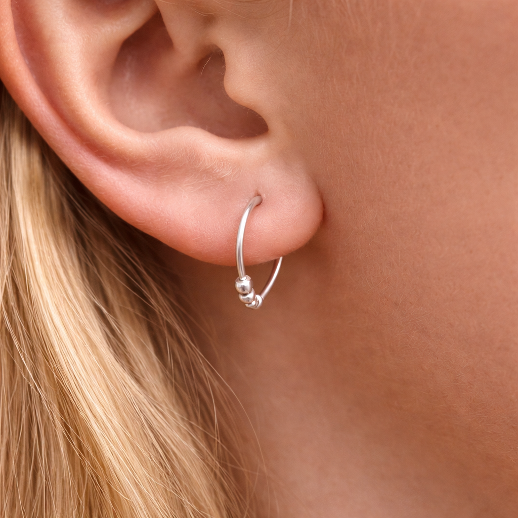 Teardrop Huggie Hoop Earrings with Two Beads