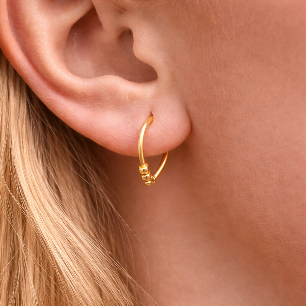 Teardrop Huggie Hoop Earrings with Two Beads