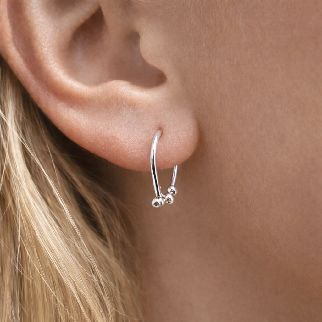 Teardrop Huggie Hoop Earrings with Three Beads