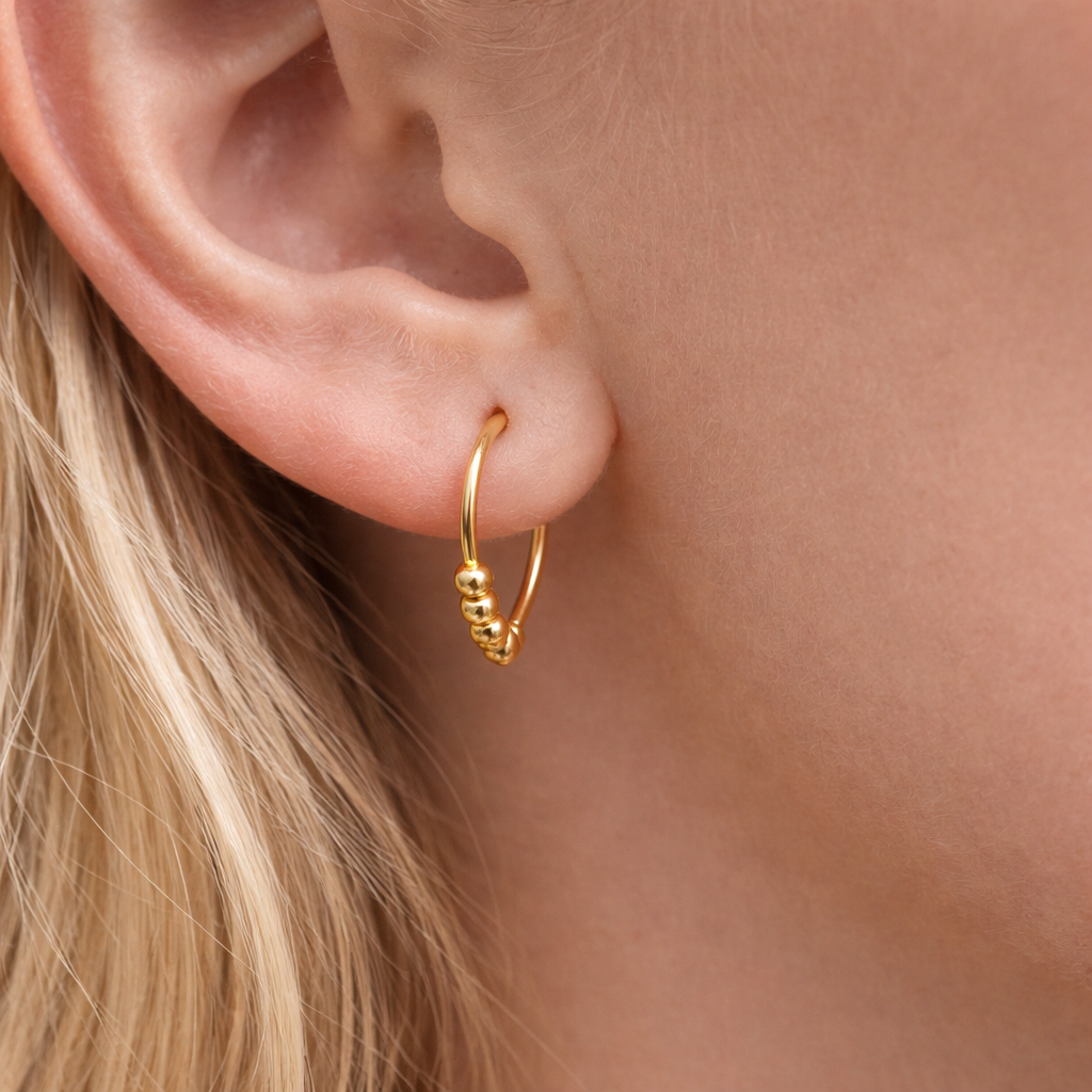 Teardrop Huggie Hoop Earrings with Four Beads