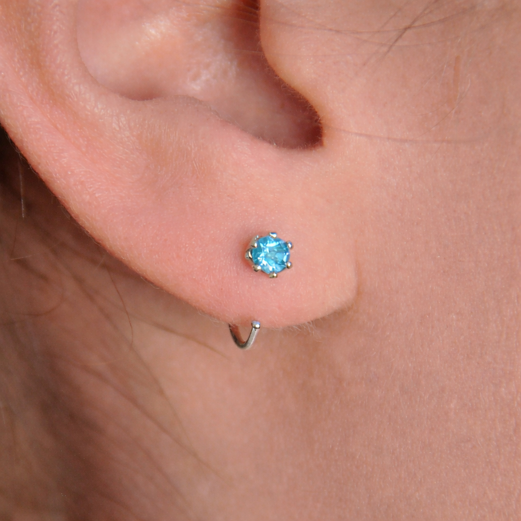 Swiss Blue Topaz Half Hoop Earrings