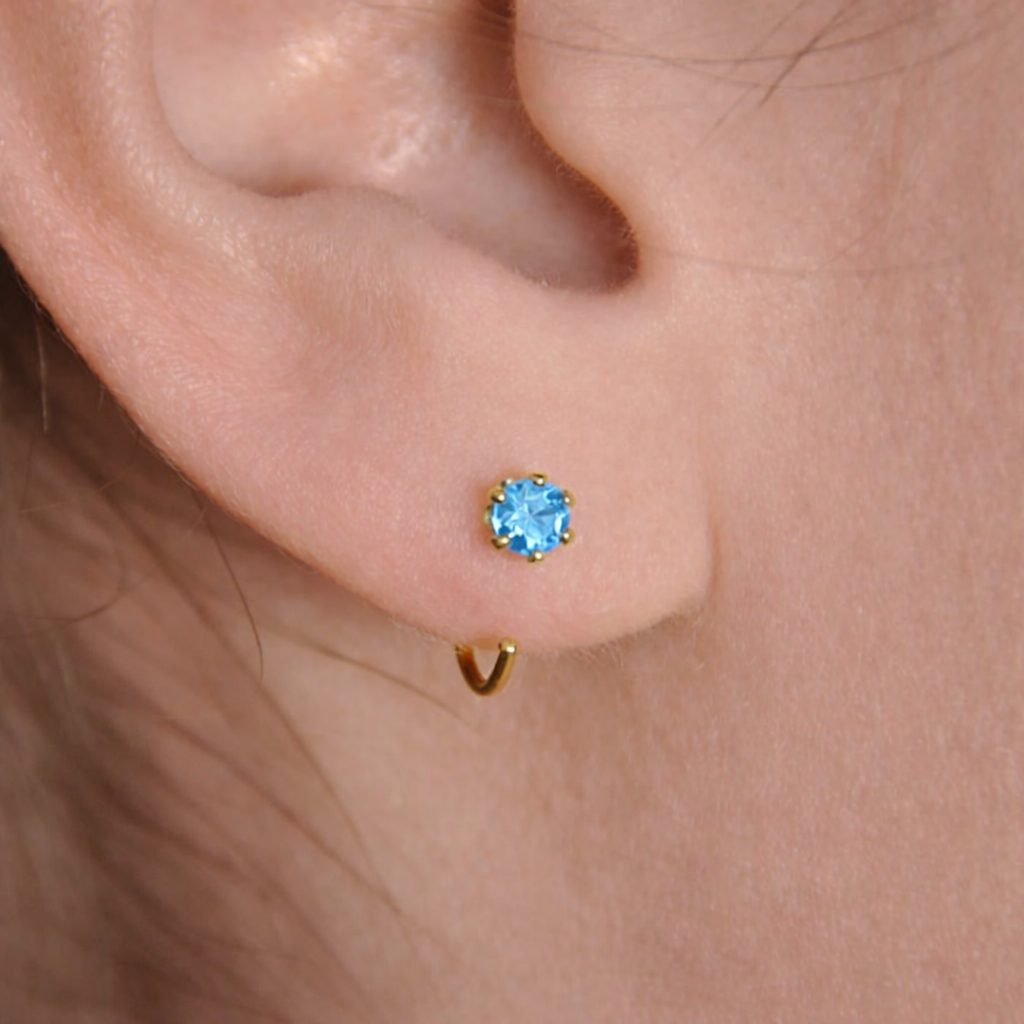 Swiss Blue Topaz Half Hoop Earrings