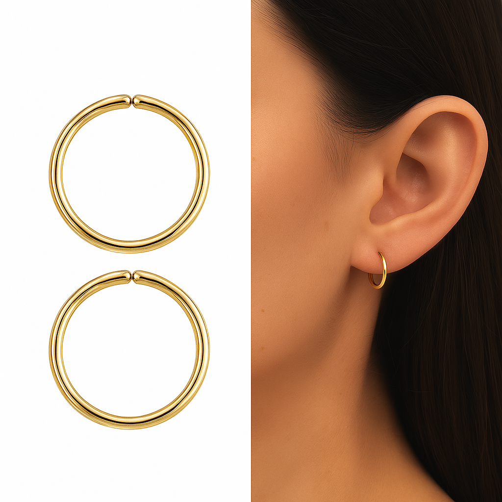 22 GA Gold-Filled Mismatched Single Open Hoops Earrings Set (6mm & 7mm)