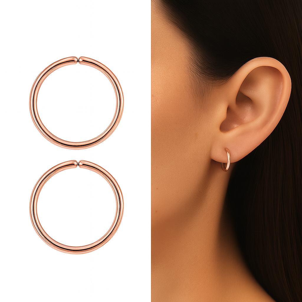 22 GA Rose Gold-Filled 2-Pair Hoop Earrings Set (6mm & 7mm)