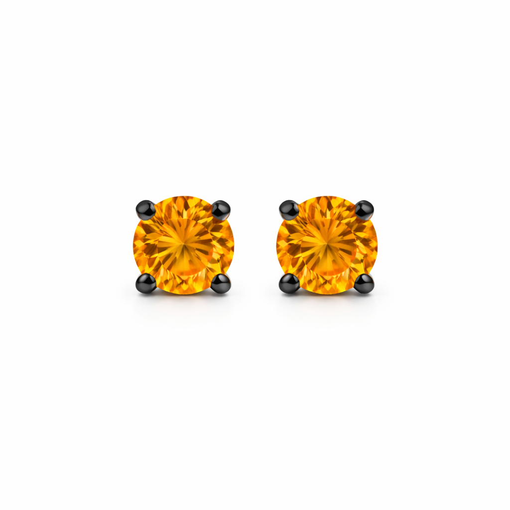 Sterling Silver Citrine Stone Stud Earrings