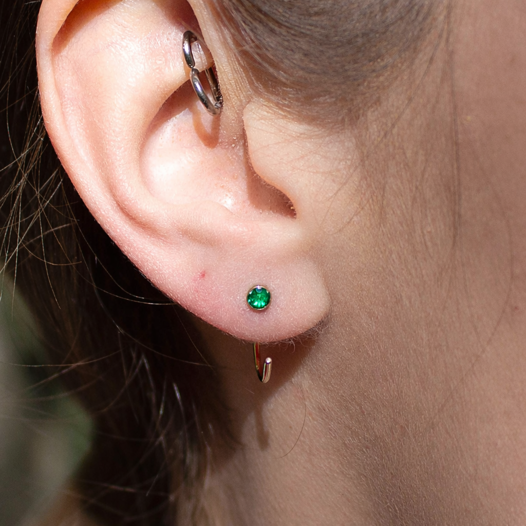 Emerald Half Hoop Earrings