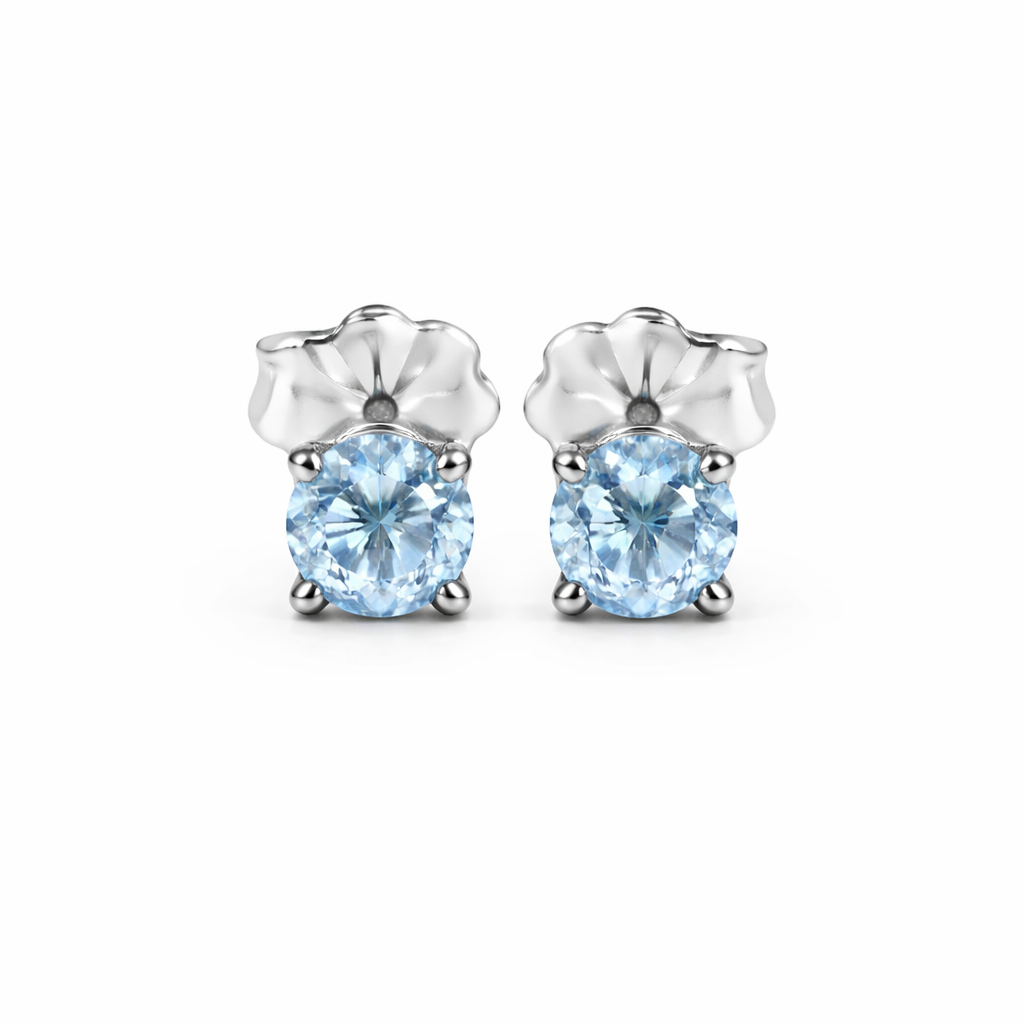 Sterling Silver Swiss Blue Topaz Stone Stud Earrings