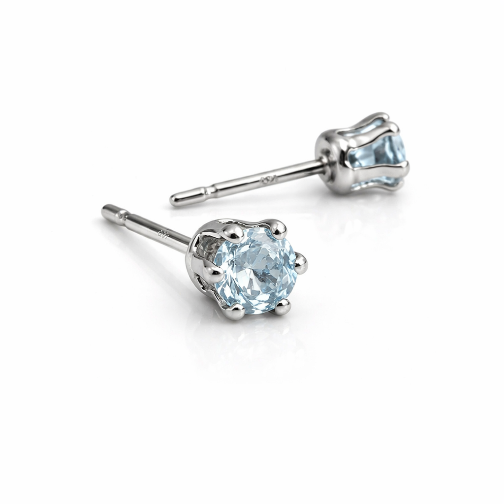 Sterling Silver Swiss Blue Topaz Stone Stud Earrings