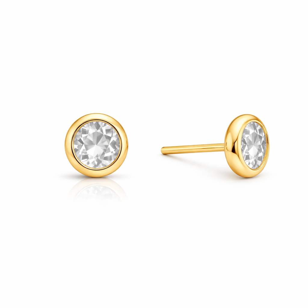 Solid Gold White Faceted Topaz Stud Earrings