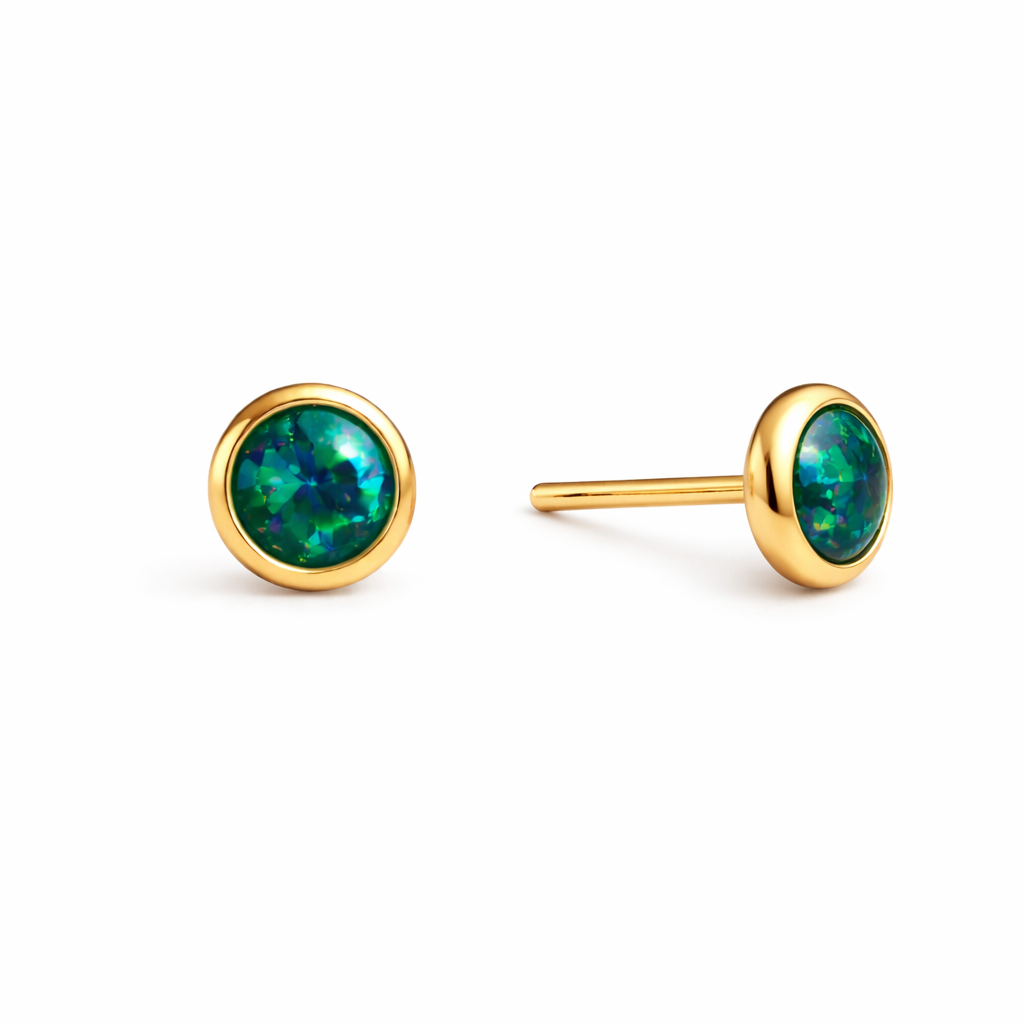 Solid Gold Green Opal Stud Earrings