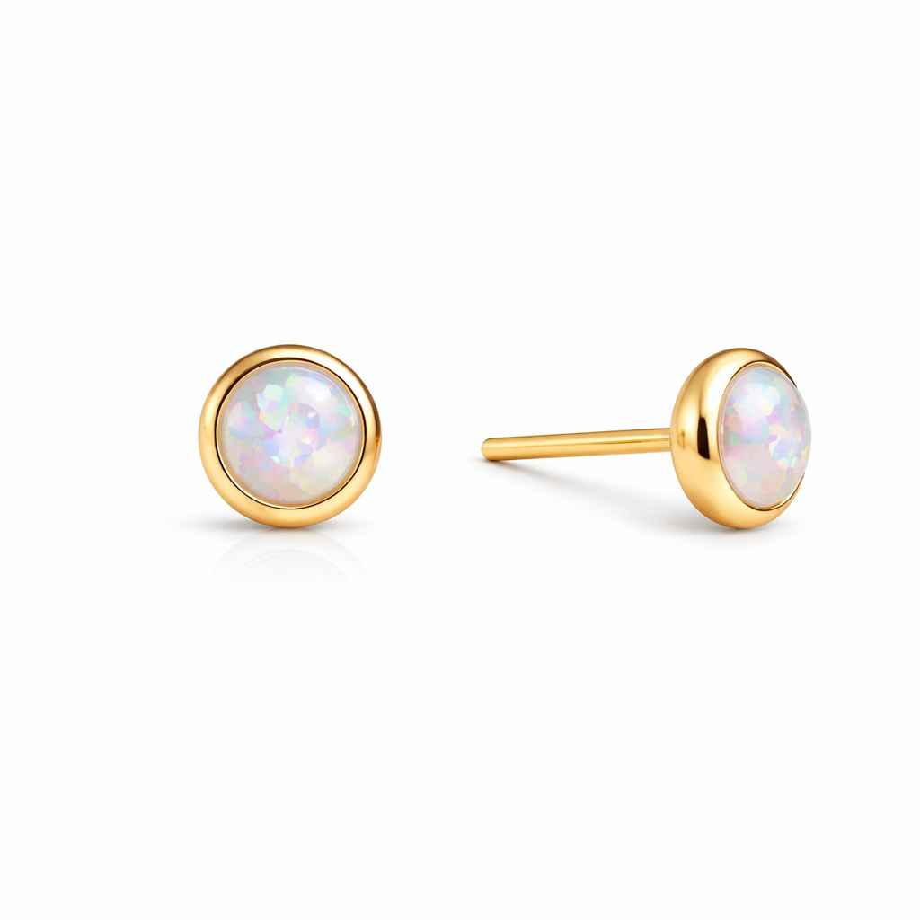 Solid Gold Rainbow Opal Stud Earrings