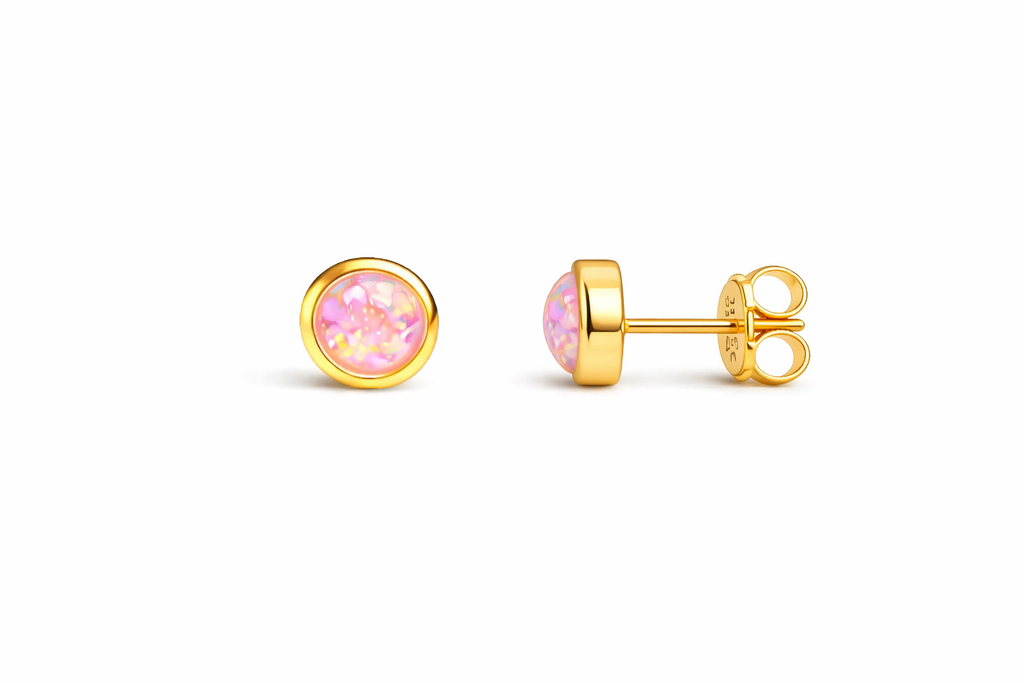Gold-Filled Pink Opal Stud Earrings