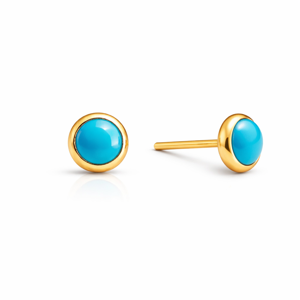 Solid Gold Sleeping Beauty Turquoise Stud Earrings