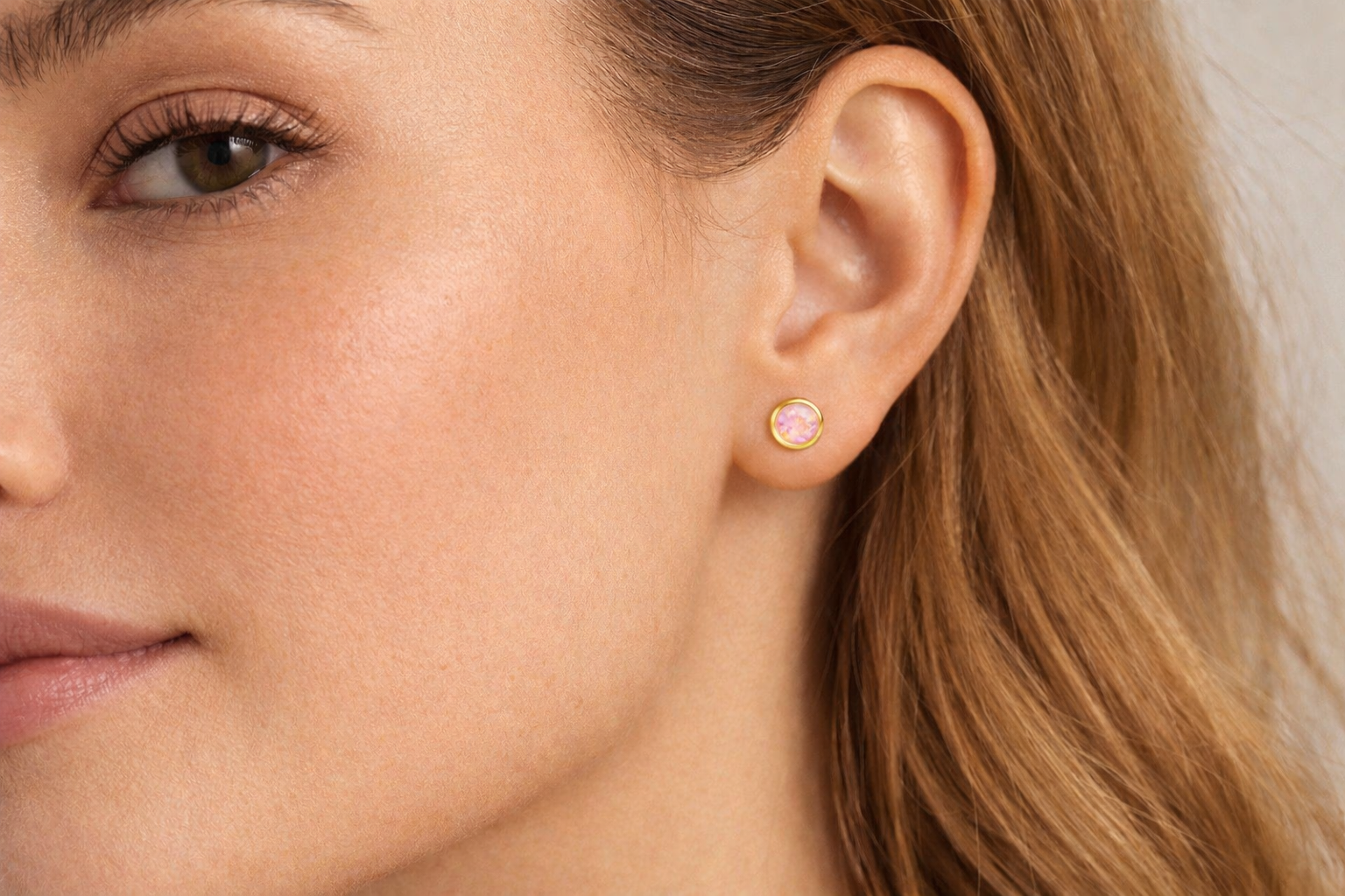 Gold-Filled Pink Opal Stud Earrings