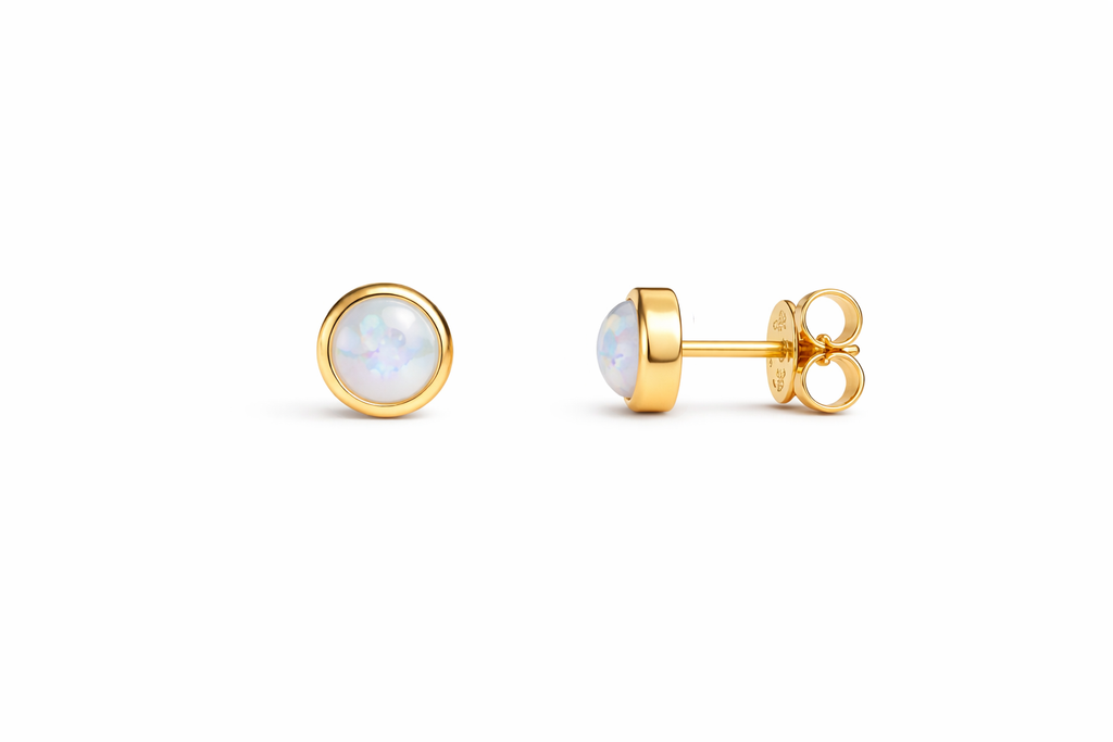 Gold-Filled White Opal Stud Earrings