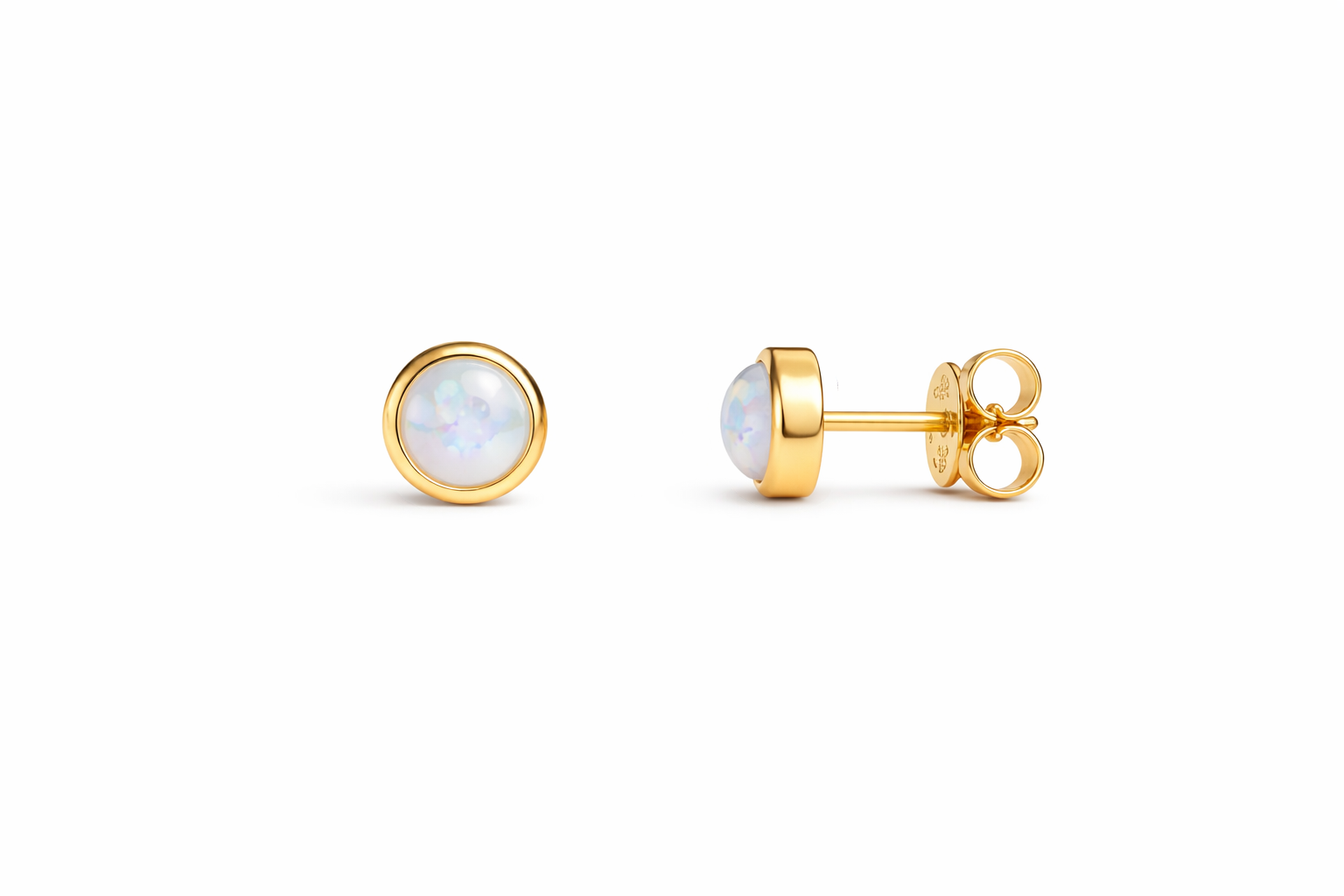 Gold-Filled White Opal Stud Earrings