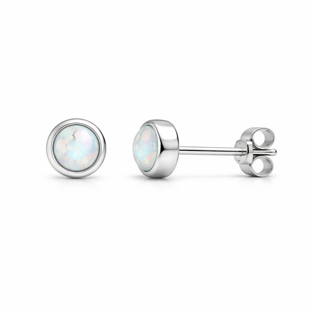 Sterling Silver White Opal Stud Earrings