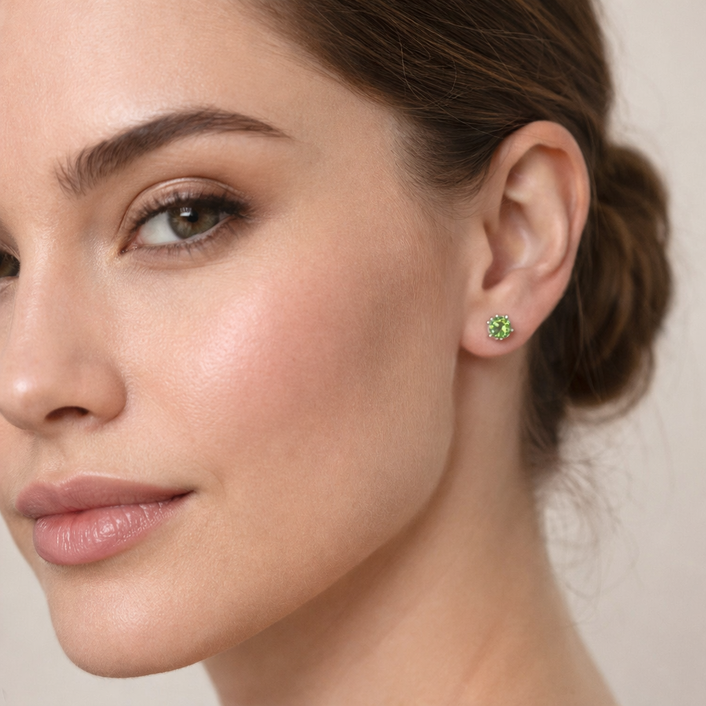 Sterling Silver Green Peridot Stone Stud Earrings