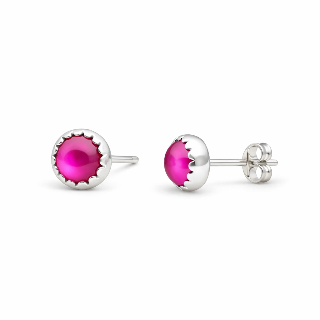 Sterling Silver Pink Sapphire Stud Earrings