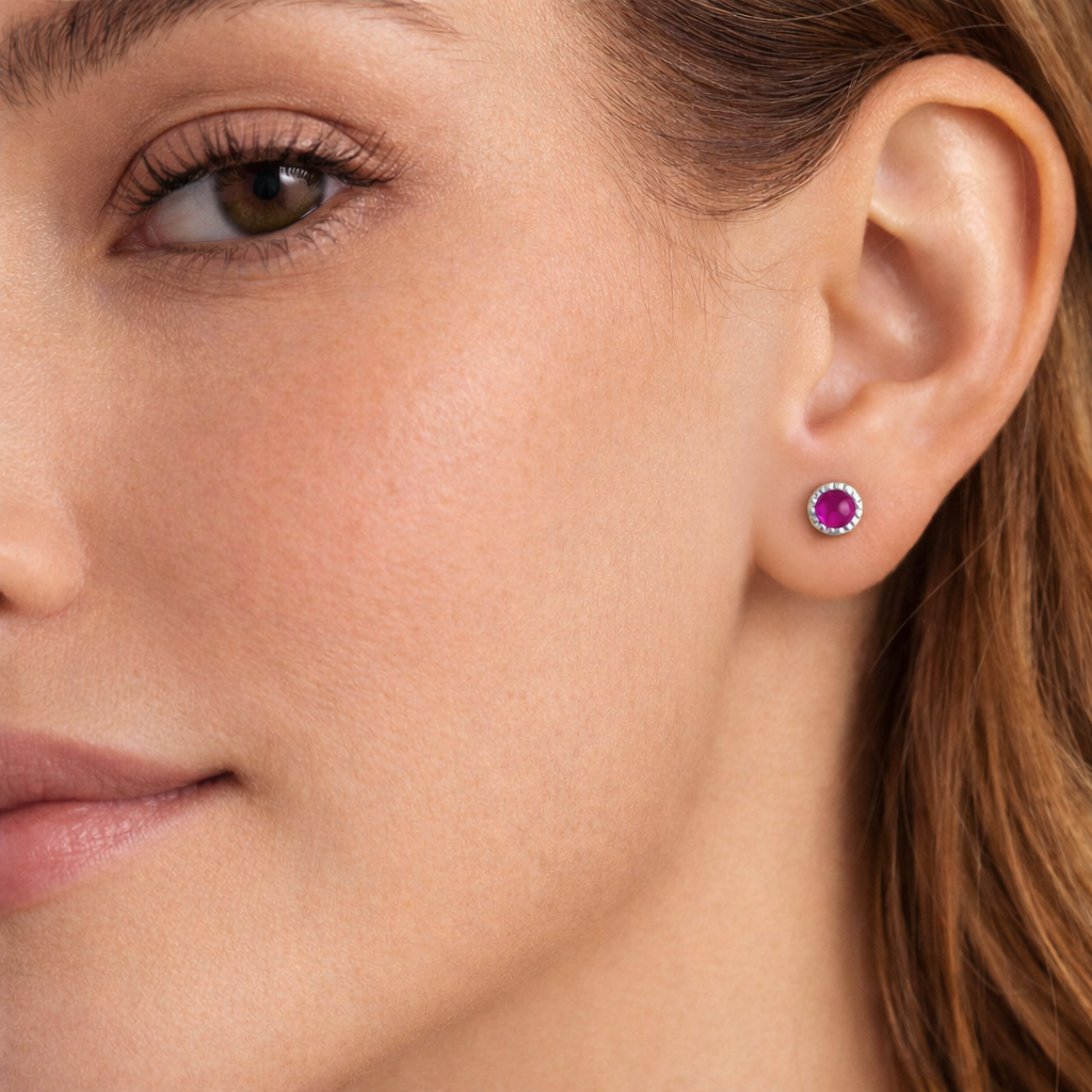 Sterling Silver Pink Sapphire Stud Earrings