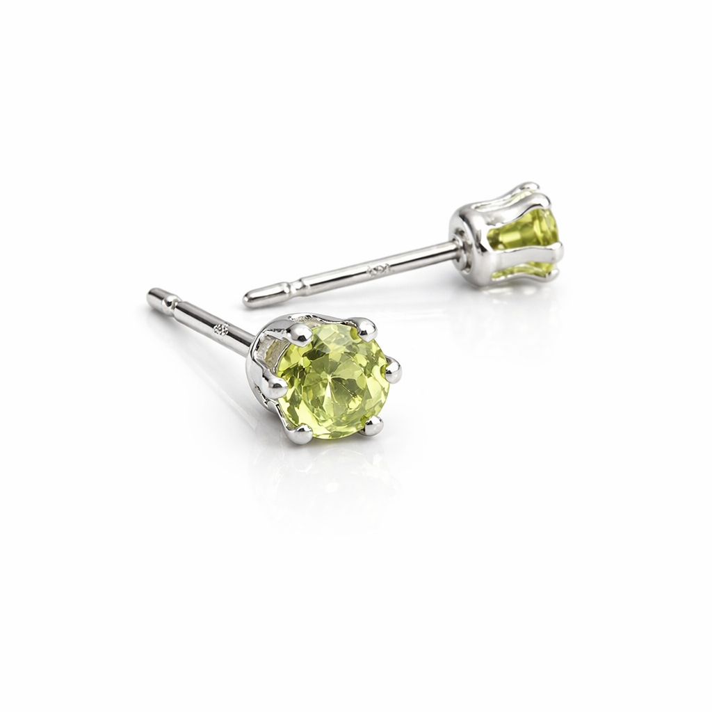 Sterling Silver Green Peridot Stone Stud Earrings