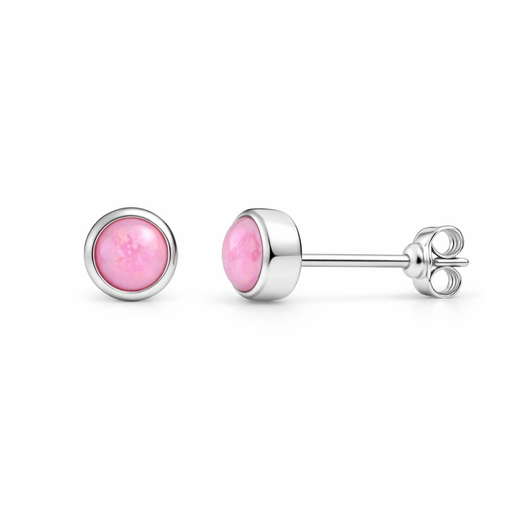 Sterling Silver Pink Opal Stud Earrings