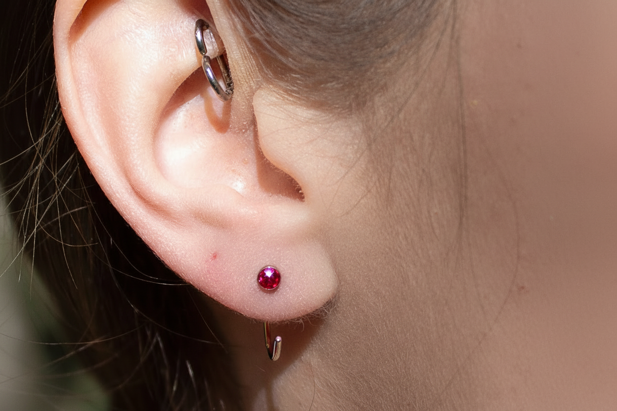 Gold-Filled Ruby Stone Hoop Earrings