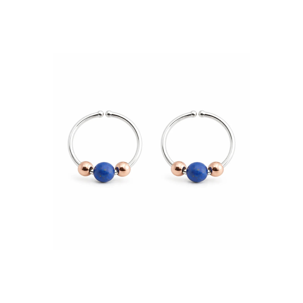 Sterling Silver with Lapis Lazuli Extra Thin Hoop Earrings