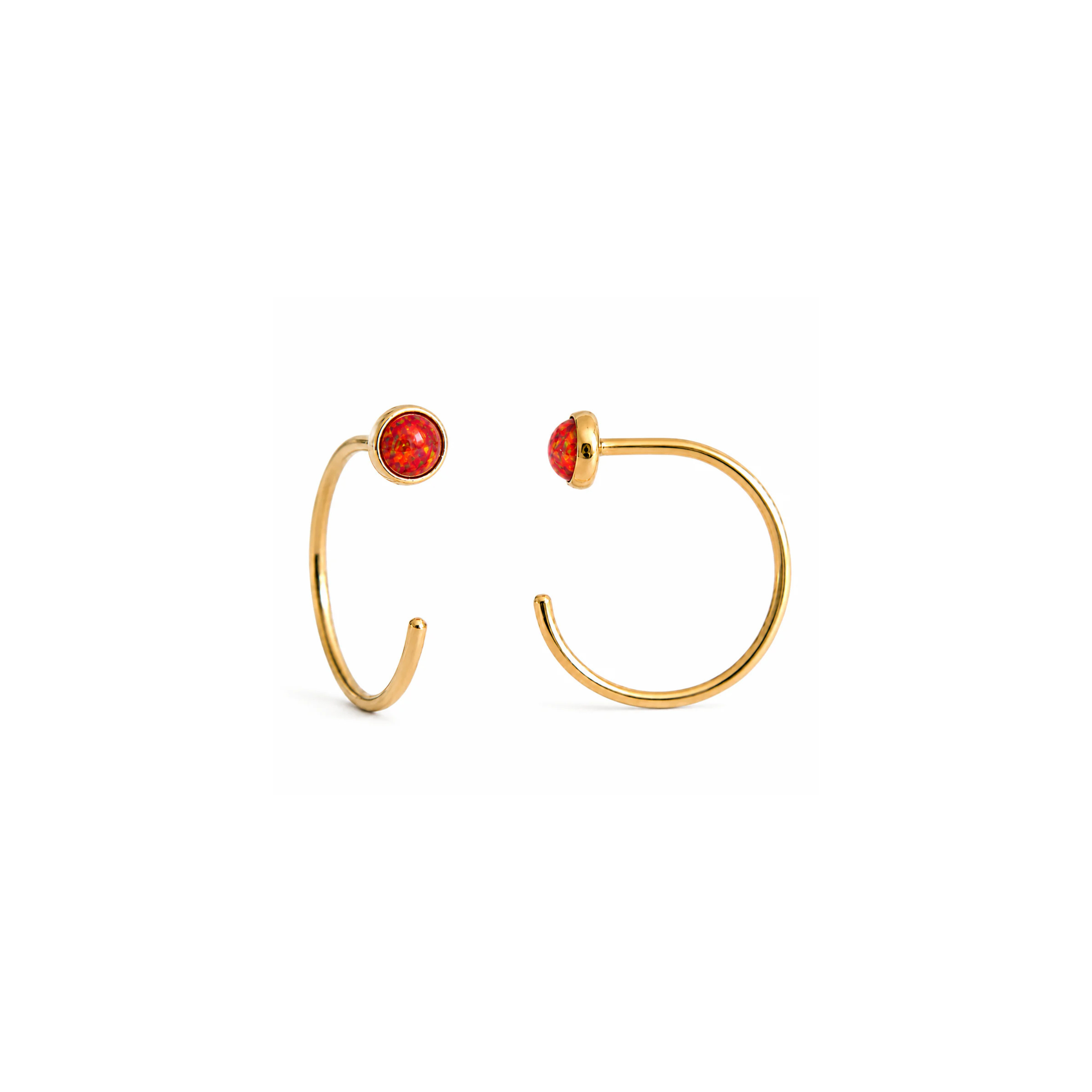 Gold-Filled Red Opal Half Hoop Earrings