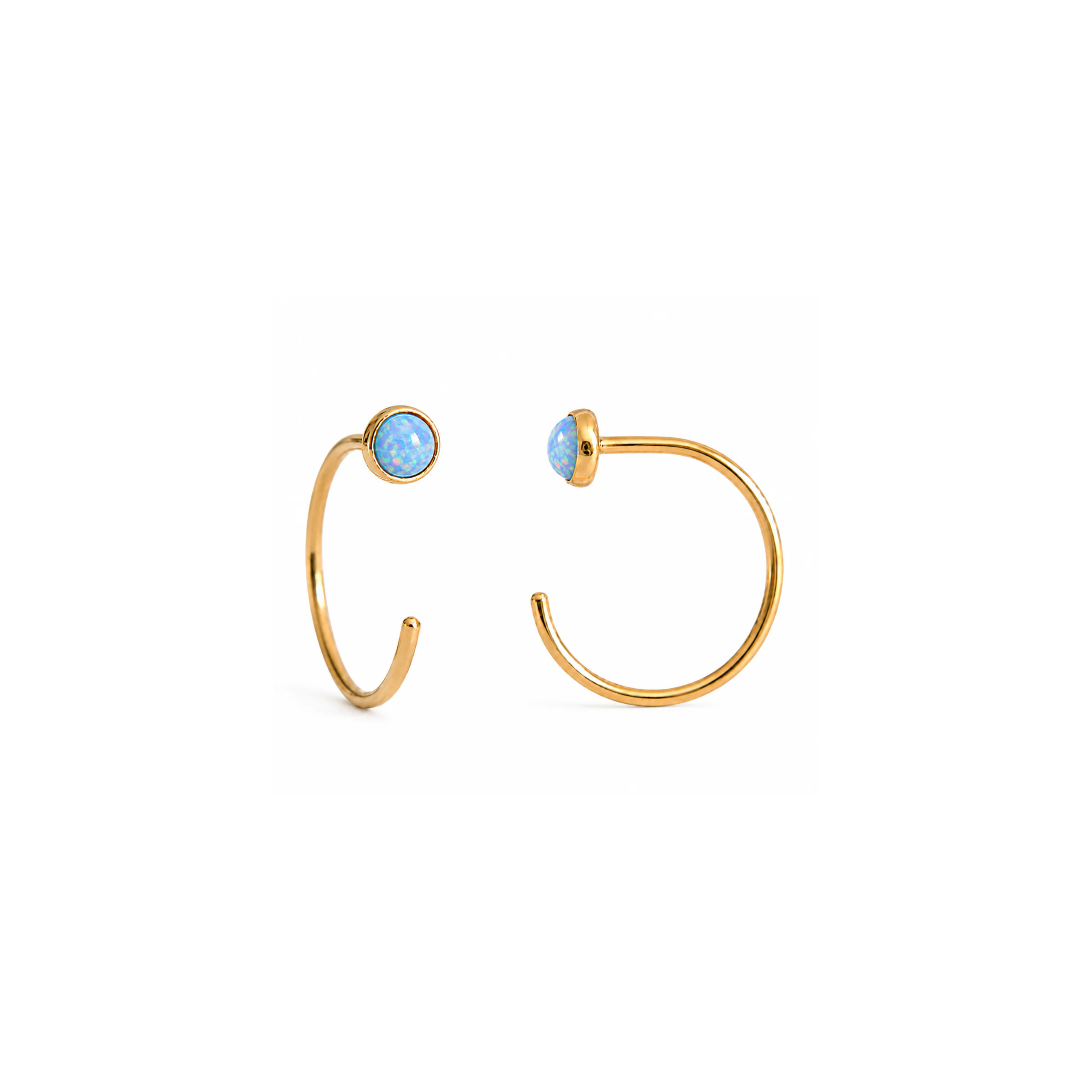 Gold-Filled Light Blue Opal Half Hoop Earrings