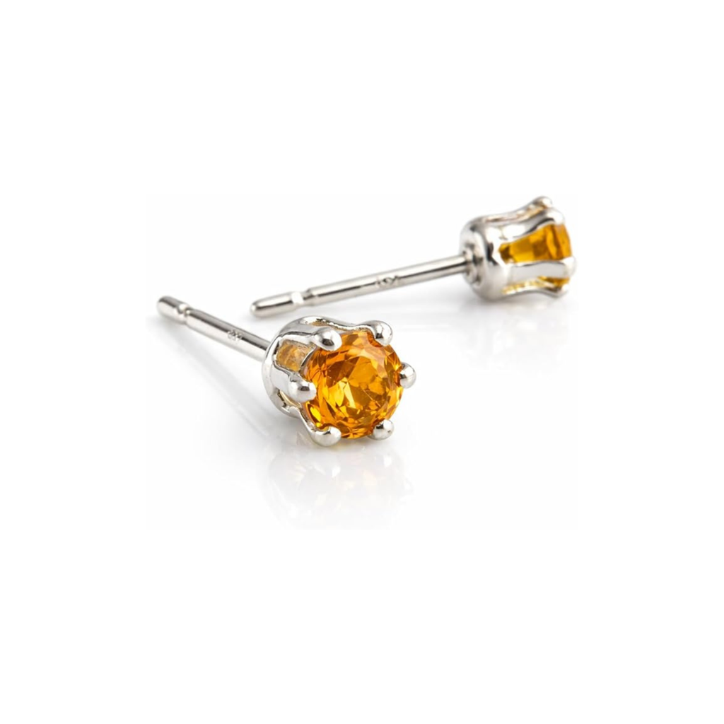 Sterling Silver Citrine Stone Stud Earrings