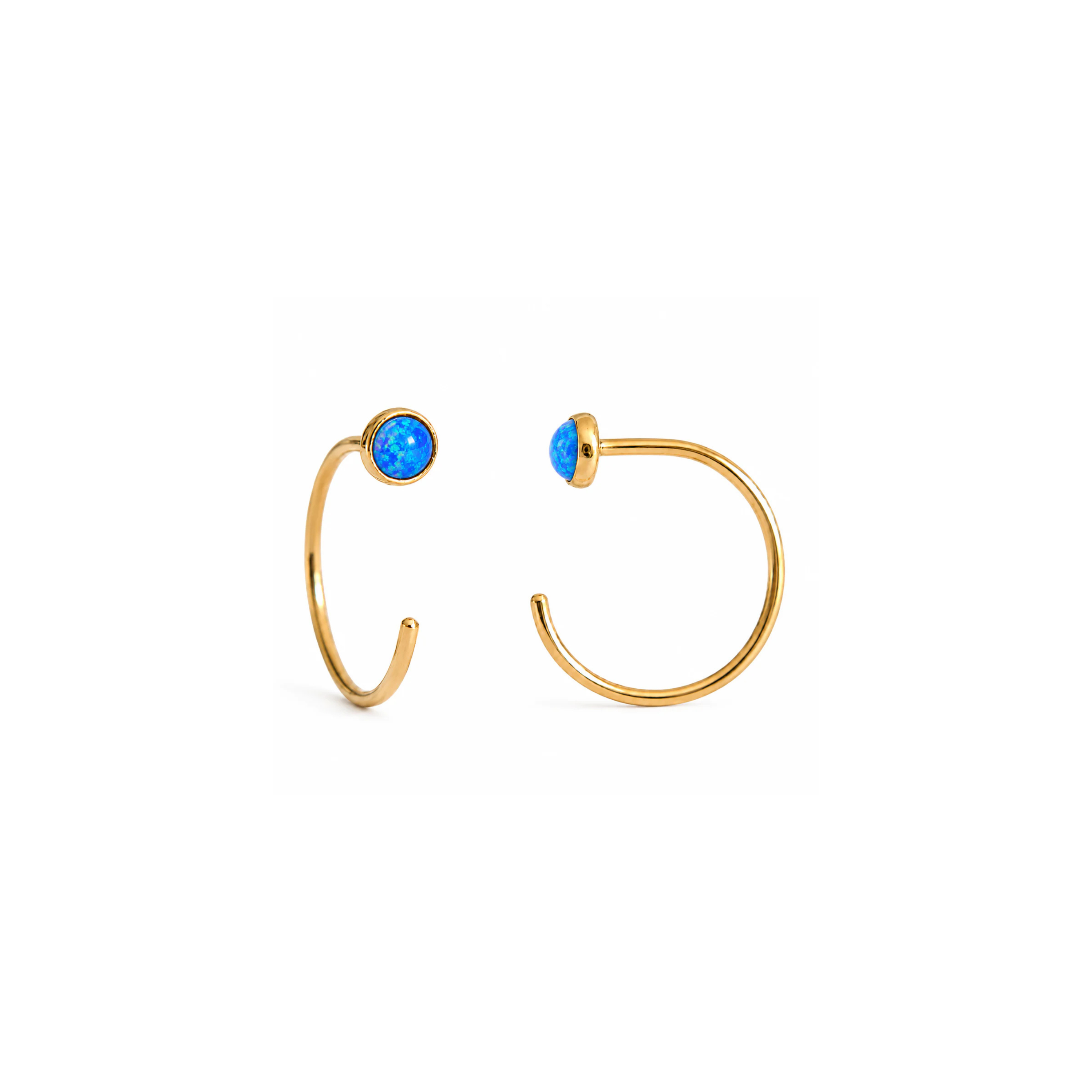 Gold-Filled Blue Opal Half Hoop Earrings