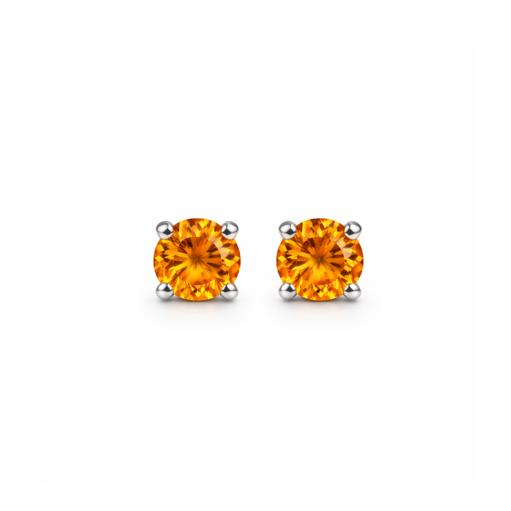 Sterling Silver Citrine Stone Stud Earrings