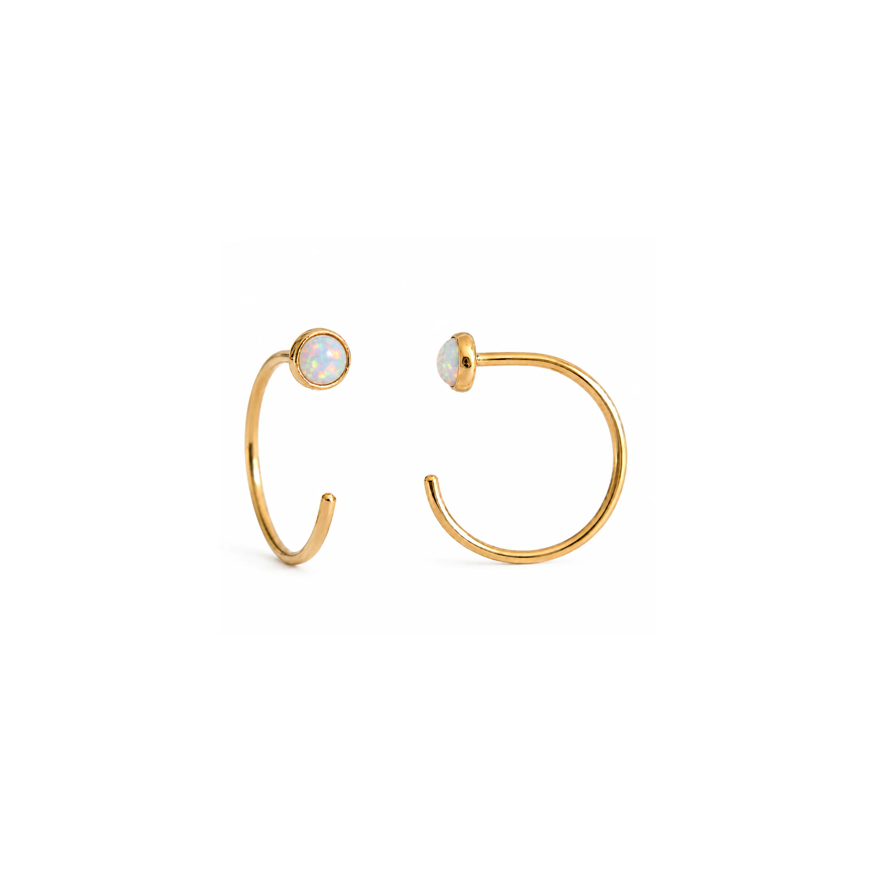 Gold-Filled White Opal Half Hoop Earrings