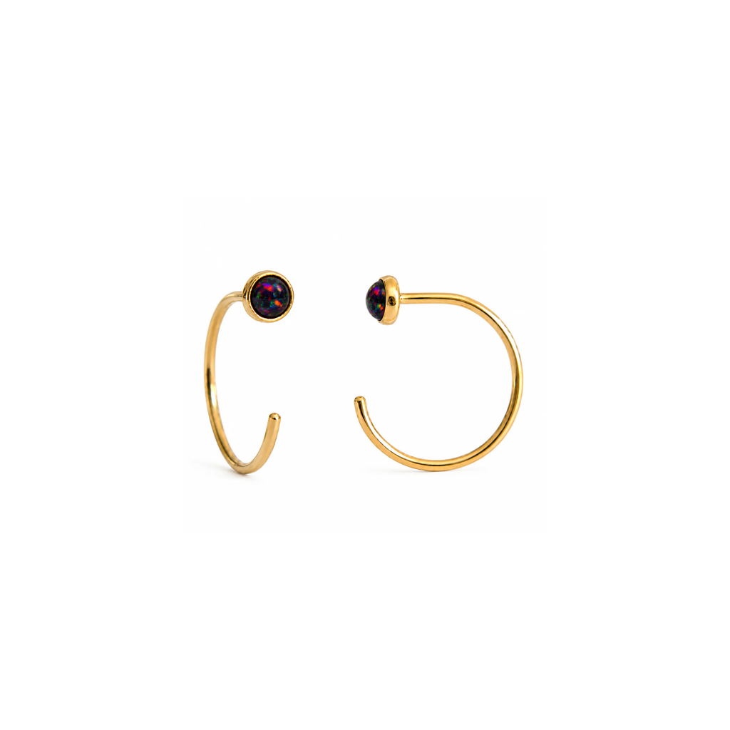 Gold-Filled Black Opal Half Hoop Earrings