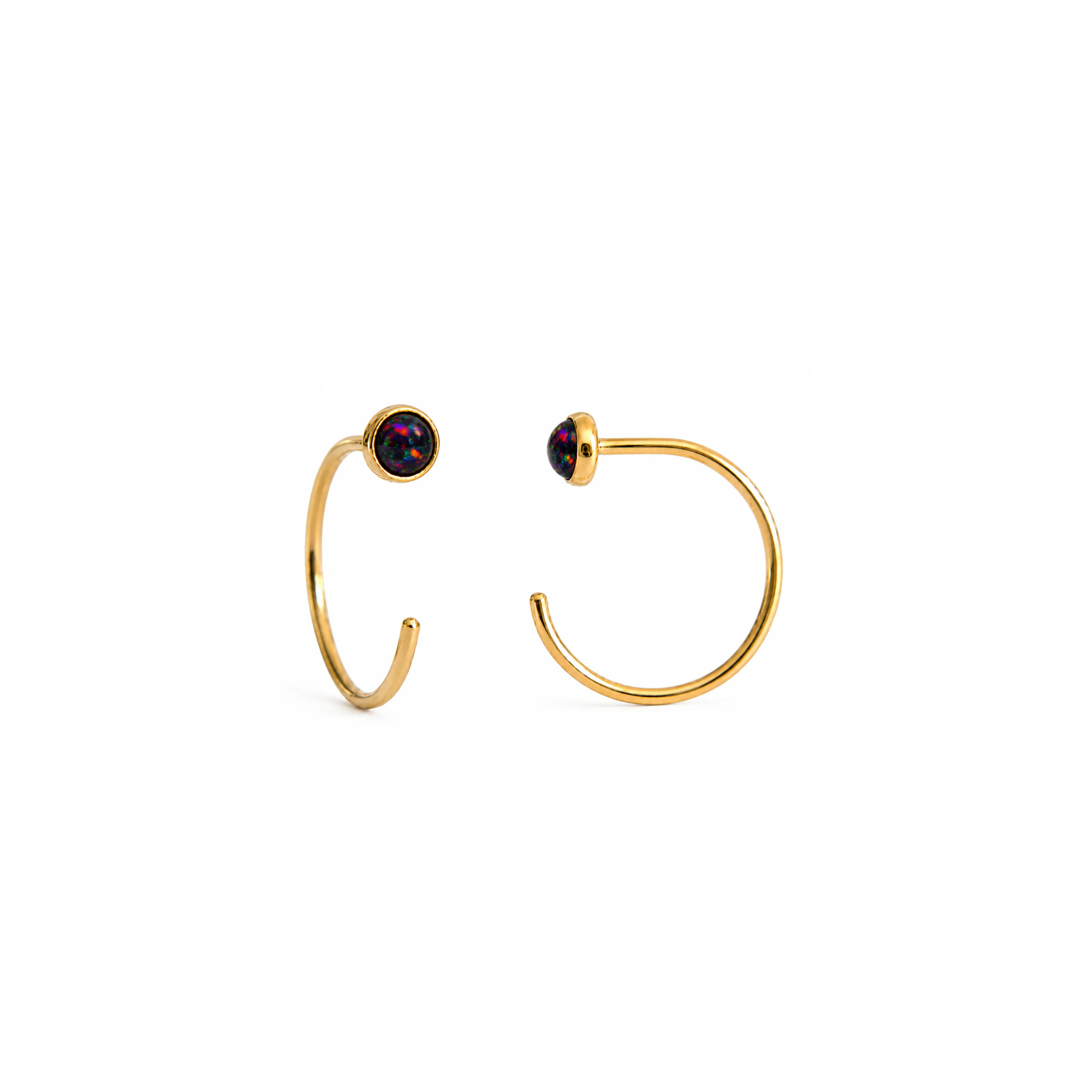 Gold-Filled Black Opal Half Hoop Earrings