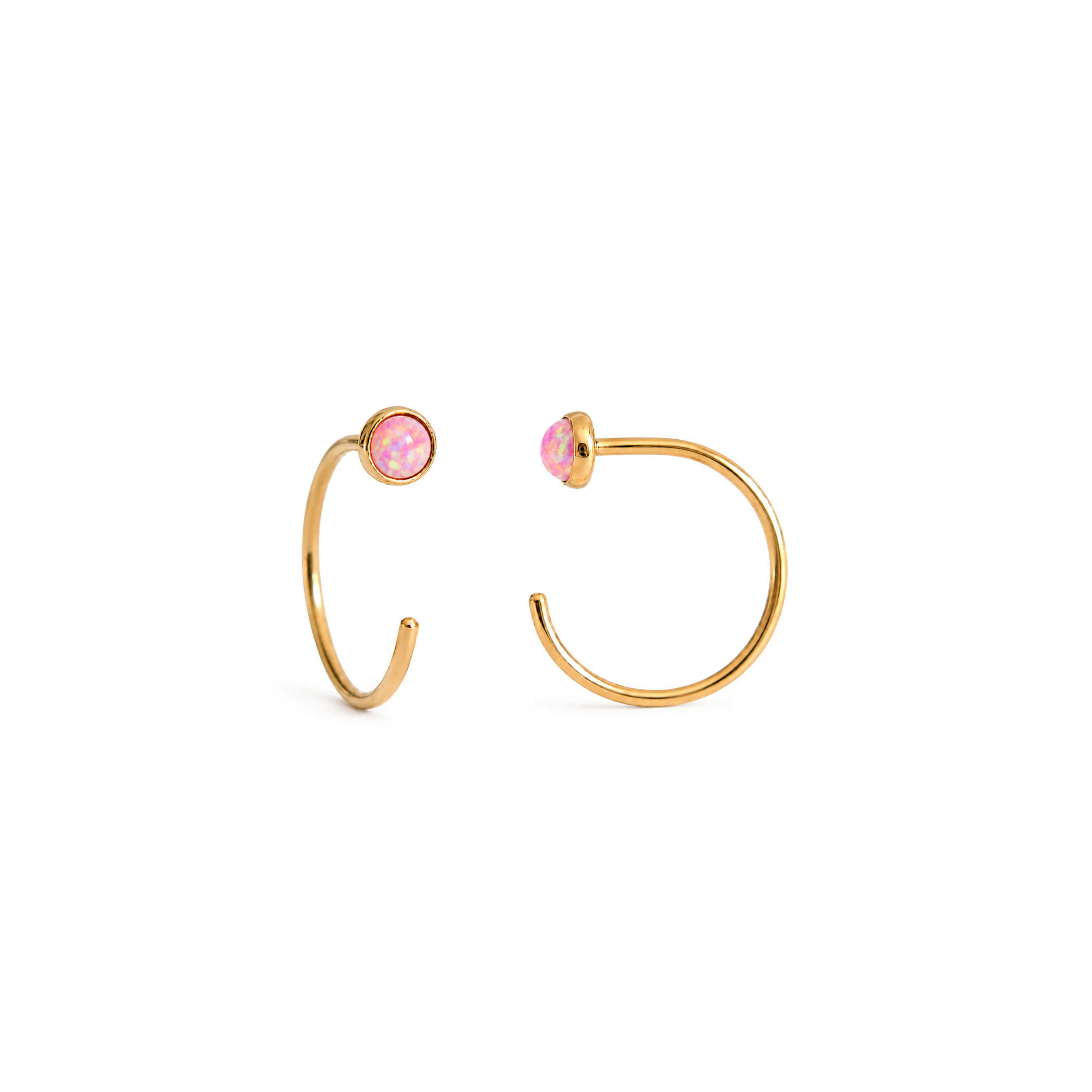 Gold-Filled Pink Opal Half Hoop Earrings