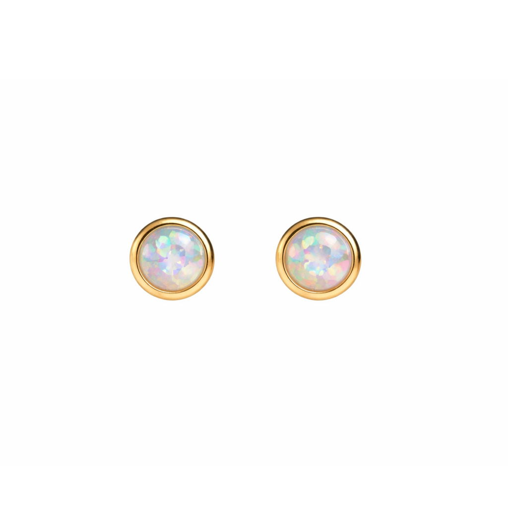 Solid Gold Rainbow Opal Stud Earrings