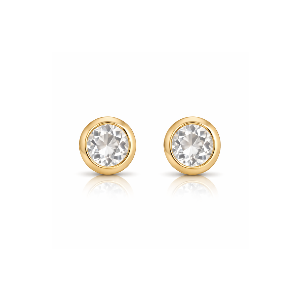 Solid Gold White Faceted Topaz Stud Earrings