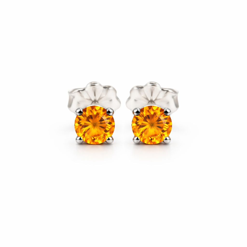 Sterling Silver Citrine Stone Stud Earrings