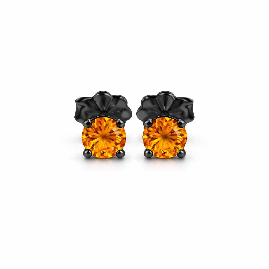 Sterling Silver Citrine Stone Stud Earrings