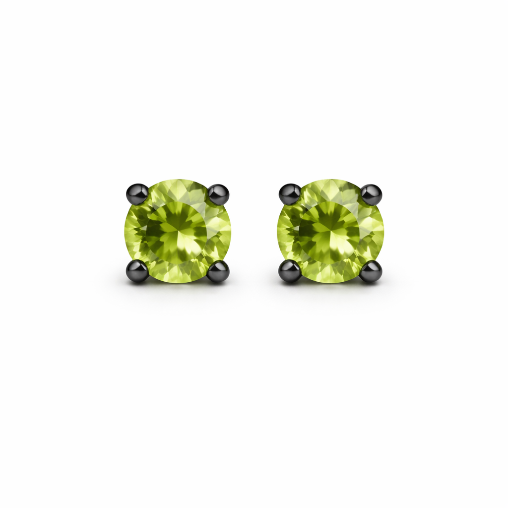 Sterling Silver Green Peridot Stone Stud Earrings