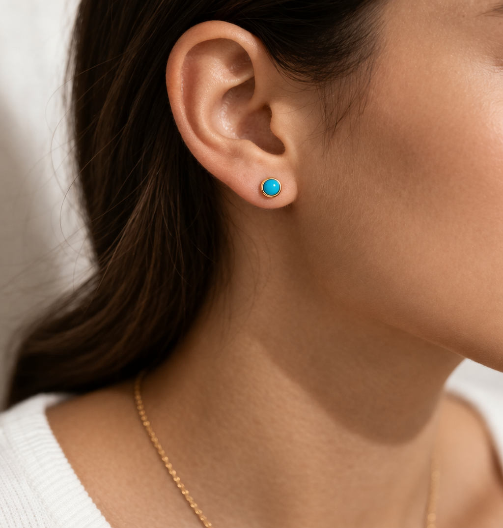 Solid Gold Sleeping Beauty Turquoise Stud Earrings