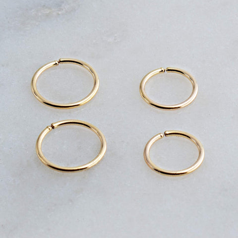 Gold Filled 2 Pair Set of 6mm and 7mm Hoop Earrings 22 GA