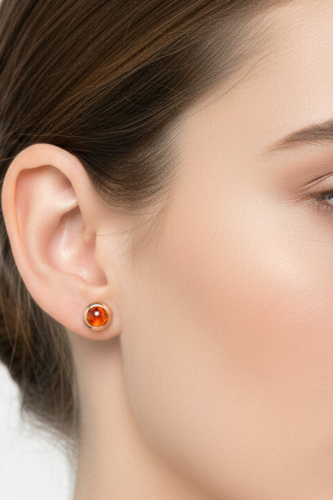 Sterling Silver Carnelian Gold Stud Earrings