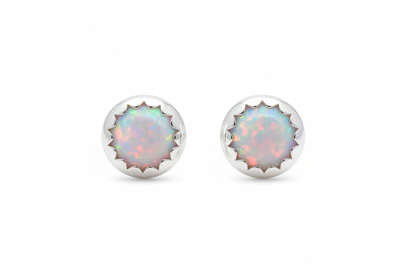 Sterling Silver Rainbow Opal Stone Stud Earrings