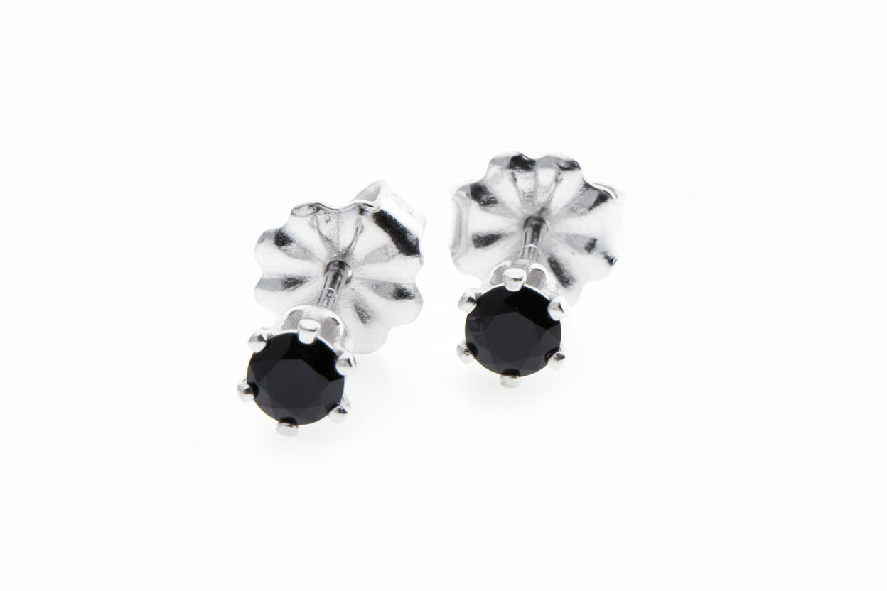 Sterling Silver Black Spaniel Stone Stud Earrings