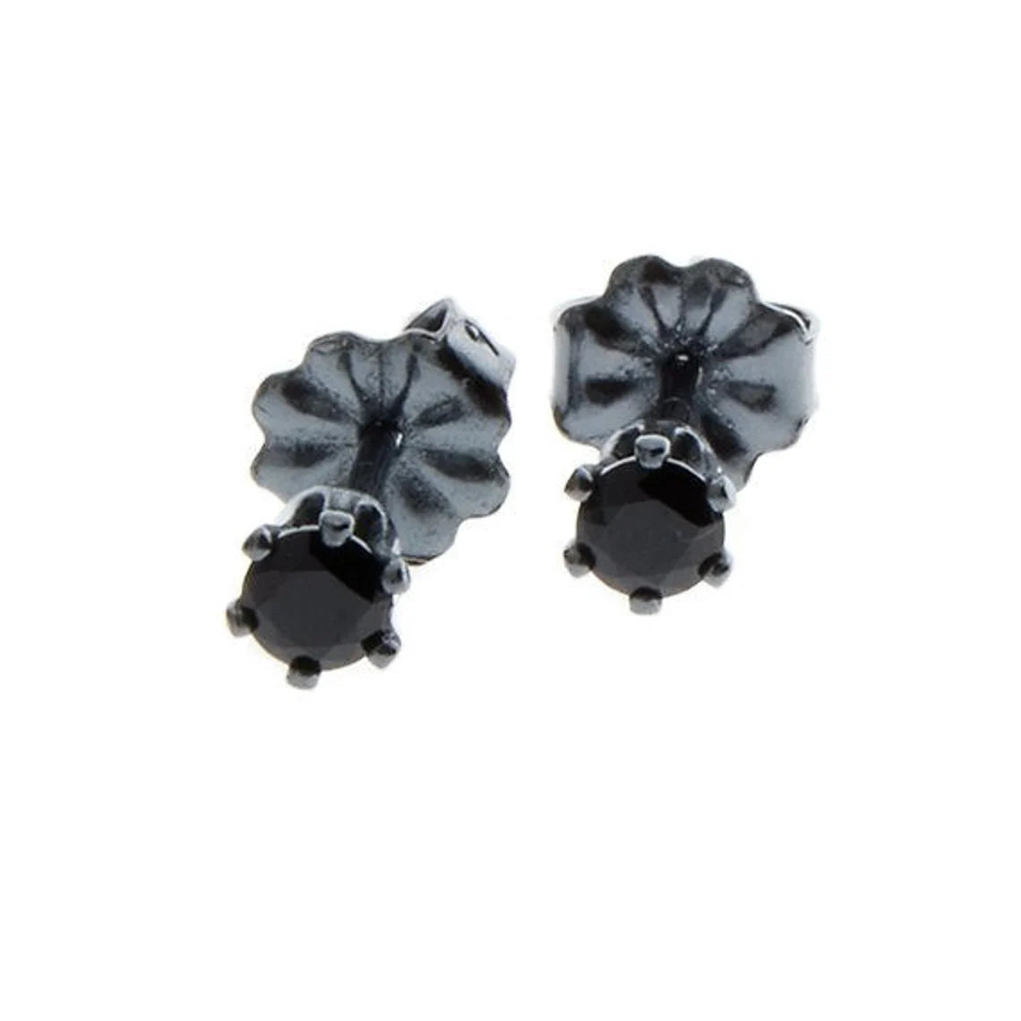 Sterling Silver Black Spaniel Stone Stud Earrings