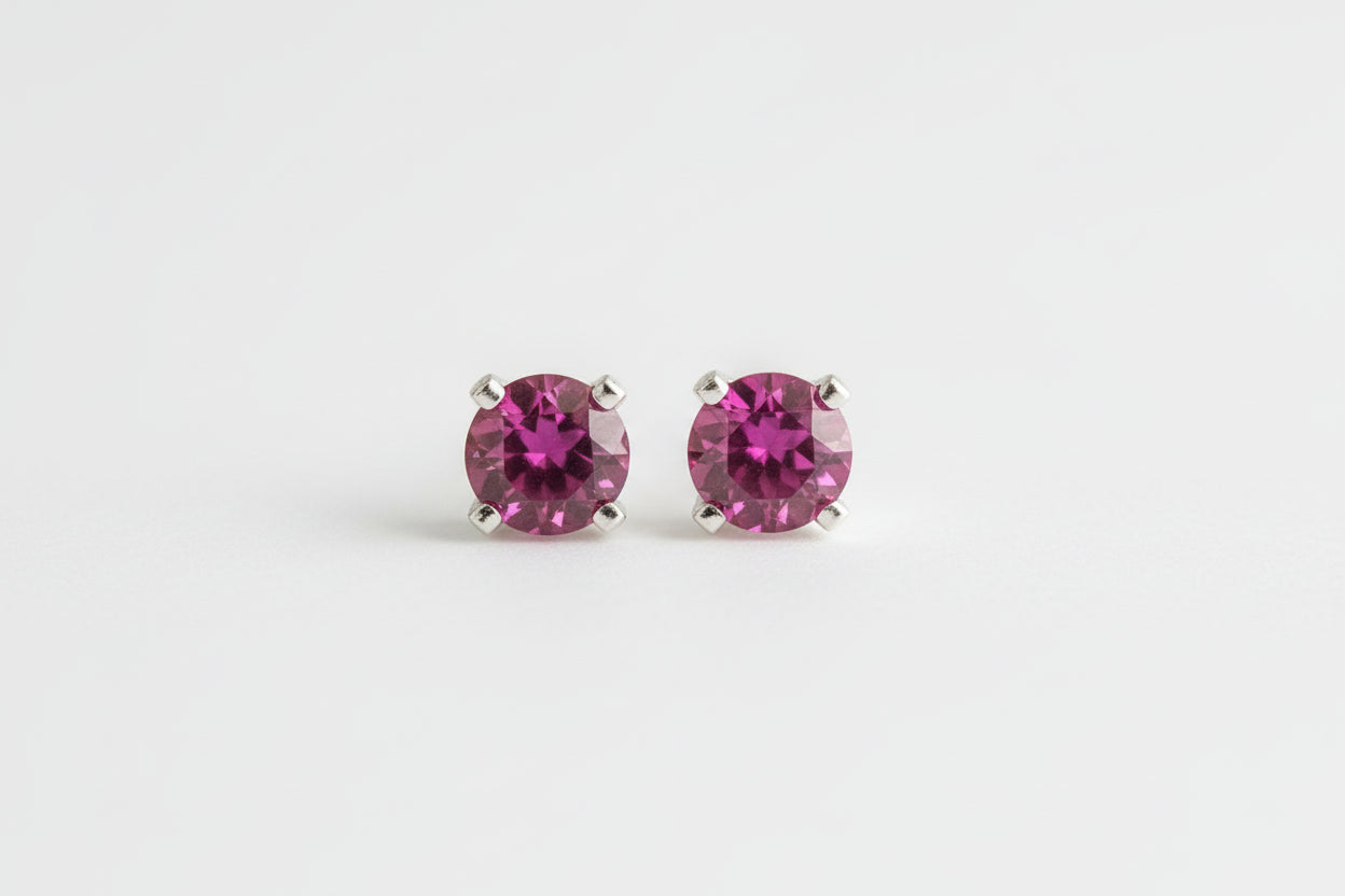 Sterling Silver Red Rhodolite Stone Stud Earrings