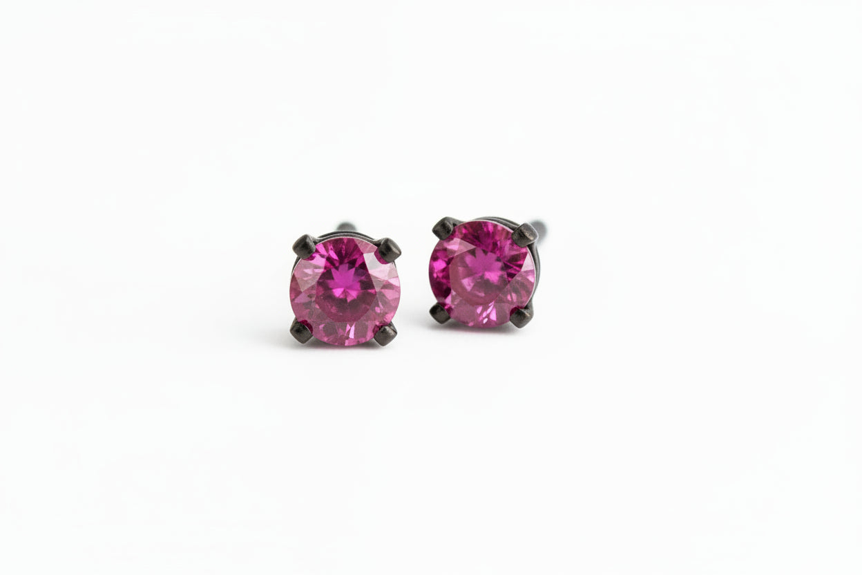 Sterling Silver Red Rhodolite Stone Stud Earrings